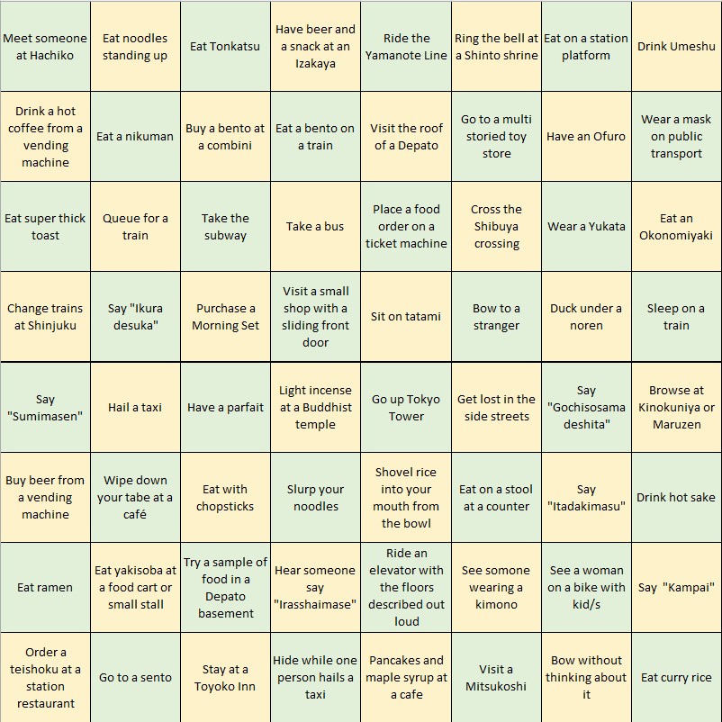 Tokyo Bingo card