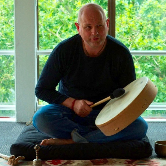 Shamanic Healing Geoff seated with drum